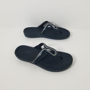 CROCS Sanrah Navy Blue Silver Flip Flop Thong Sandals